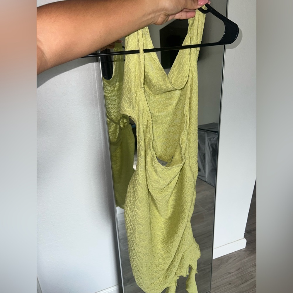 Lime Green Halter Dress with Ring Detail - Picture 3 of 3